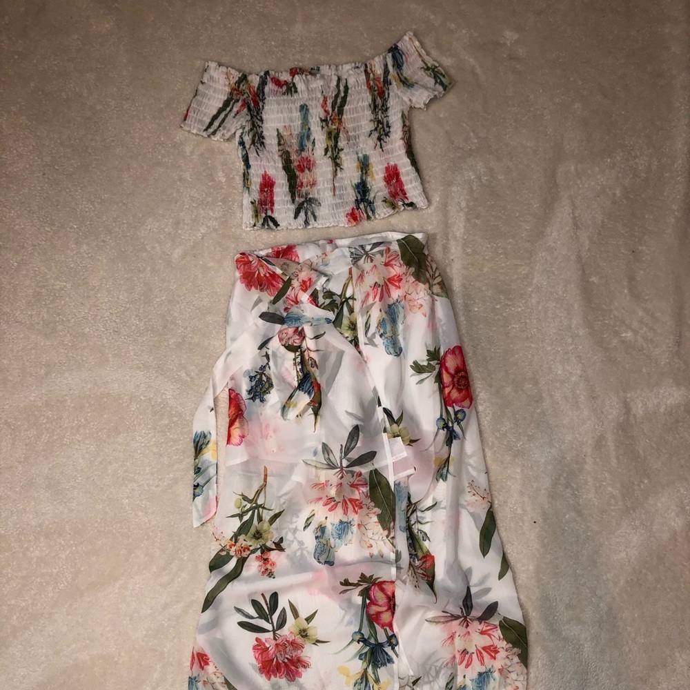 Matching Floral Skirt and Crop Top Set